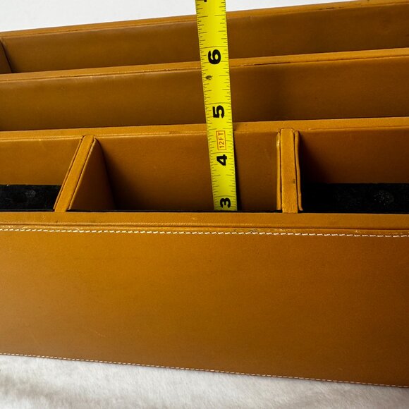 Levenger Morgan Full Grain Tan Smooth Leather Desk Top Organizer Caddy Office - Picture 13 of 15